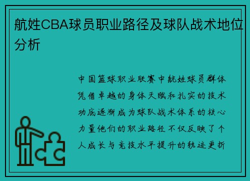 航姓CBA球员职业路径及球队战术地位分析